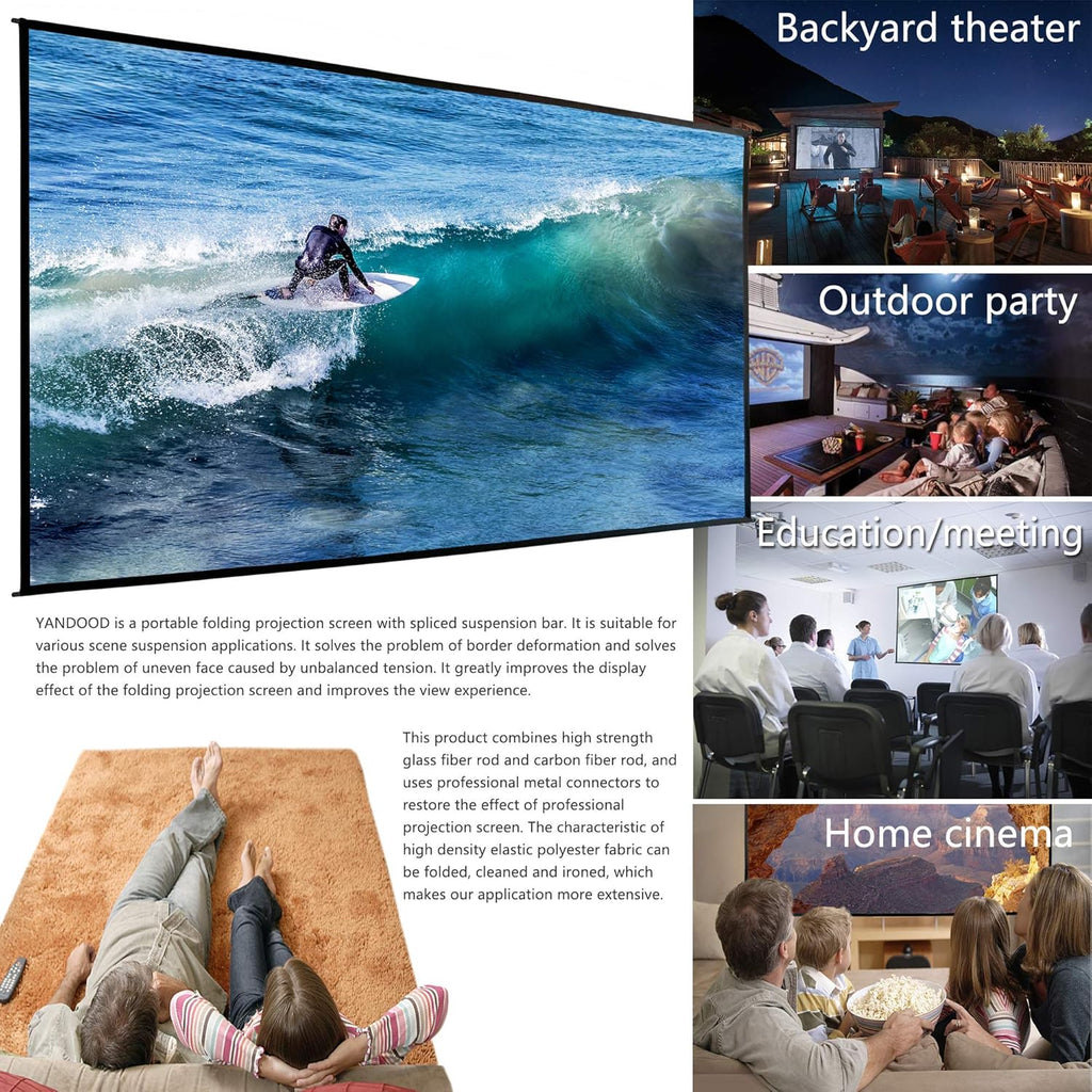 Foldable Projector Screen 100 inch 16:9 HD 4K Anti-Crease Black Backing Silver Portable Projection Screen Pack of 2 U314447