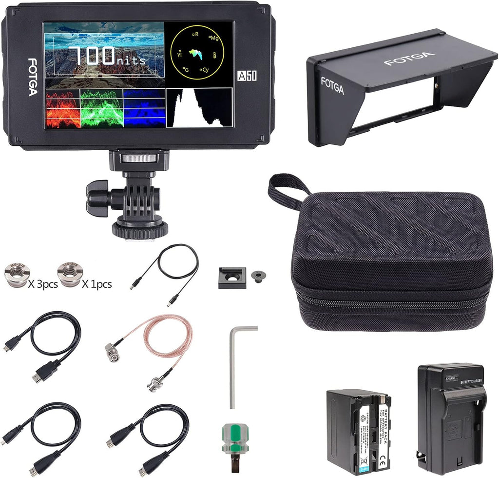 5inch Touchscreen Camera Field Monitor with HDMI 4K + 3G SDI in/Out, Cables, Battery, Charger, Carry Case H339814
