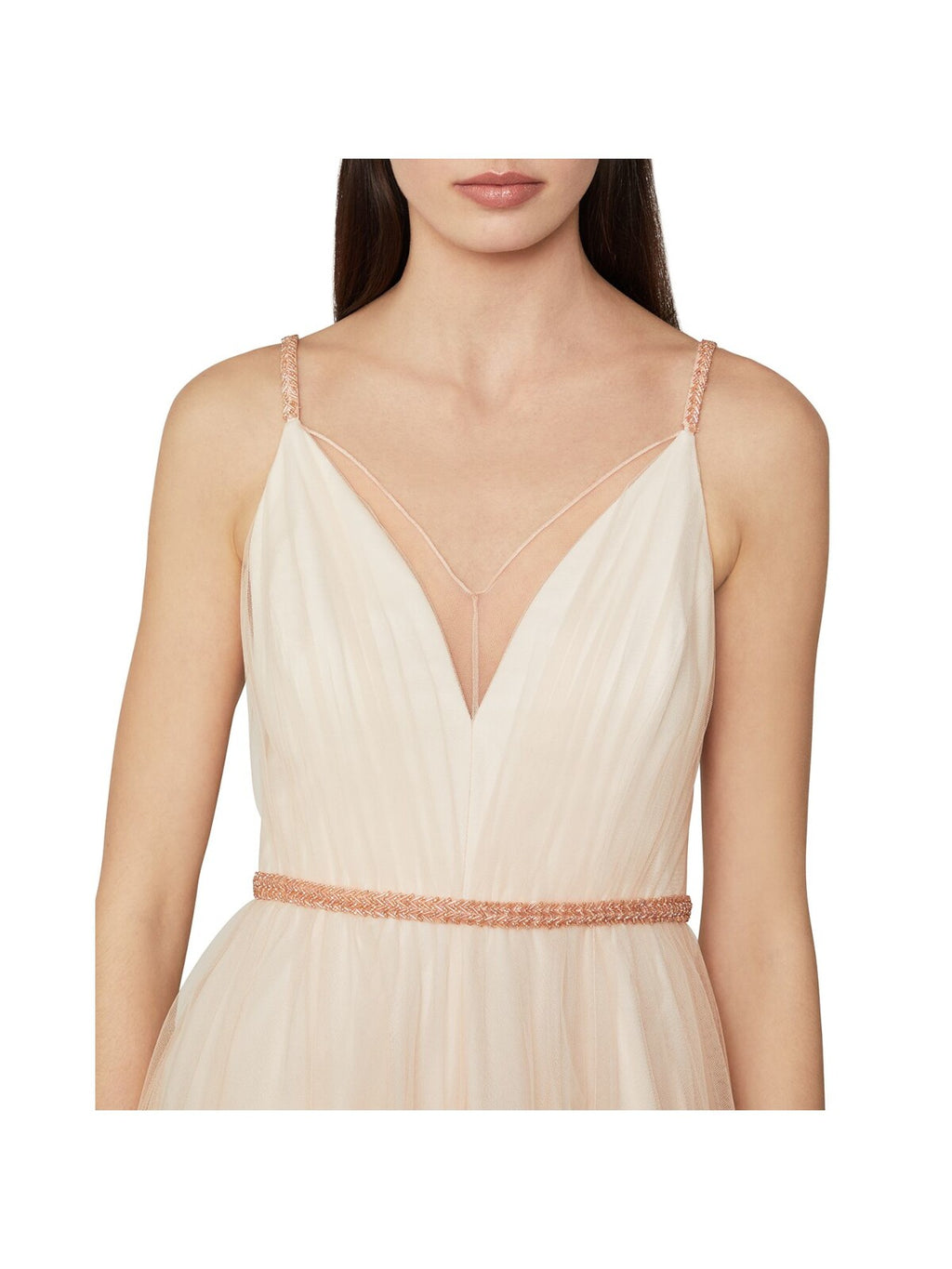 Pink Beaded Spaghetti Strap V Neck Full-Length Prom Gown Dress S2603