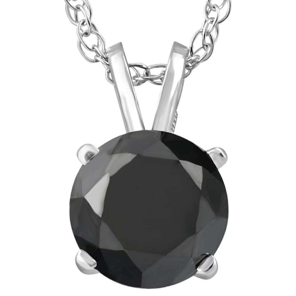 2ct Black Diamond Solitaire Pendant 14K White Gold Necklace U139