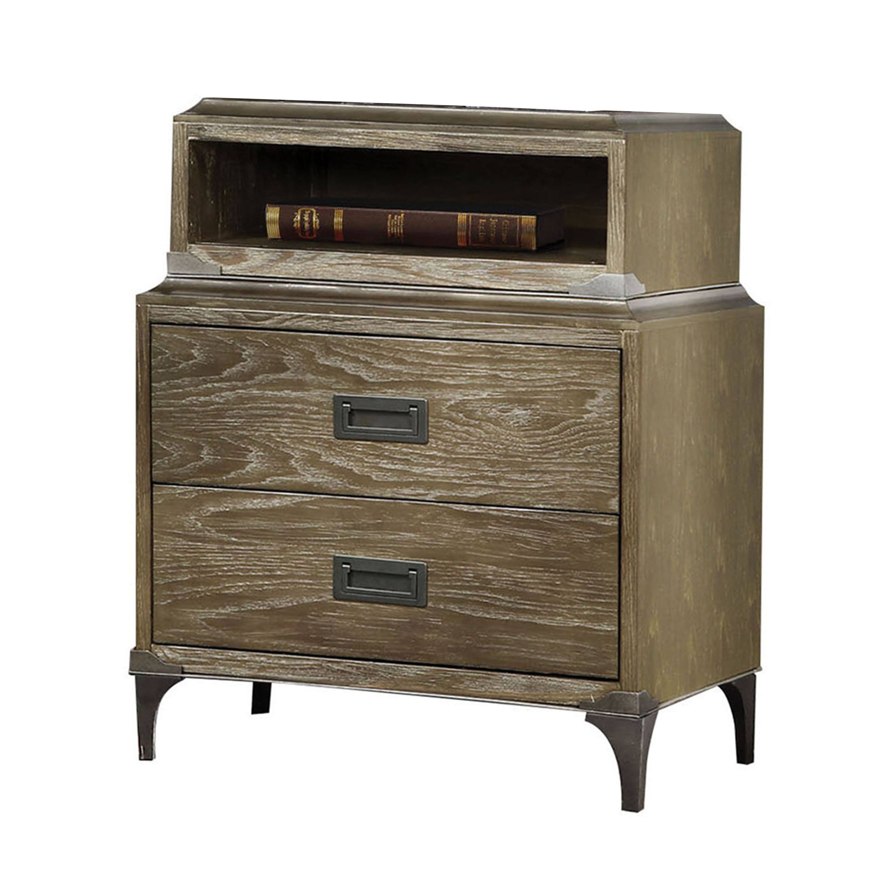 Brown 2 Drawer Wooden Nightstand with Metal Legs Y263874