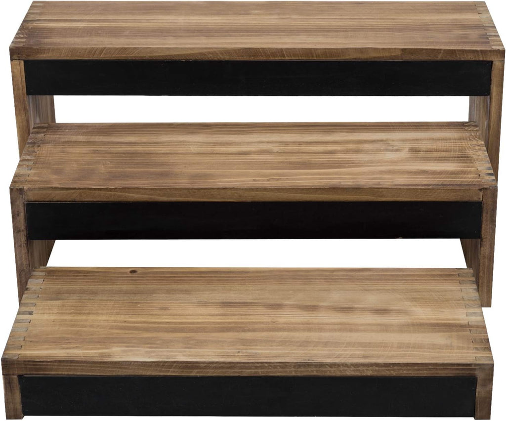 3-Tier Burnt Dark Brown Wood Cake Stand with Chalkboard Panels T732