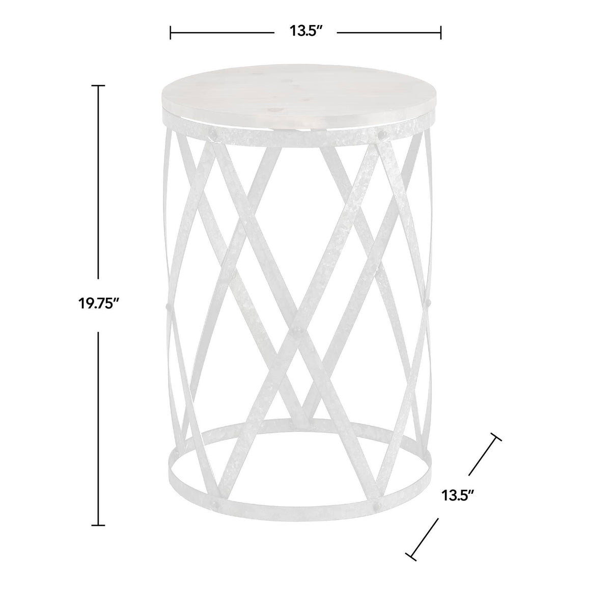 Galvanized Table, Weathered Brown, Wood, 13.5 x 13.5 x 20 in C395