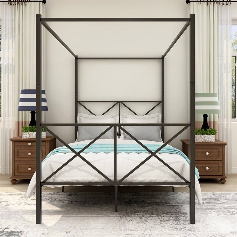 Black Full Size Canopy Bed Frame F4470