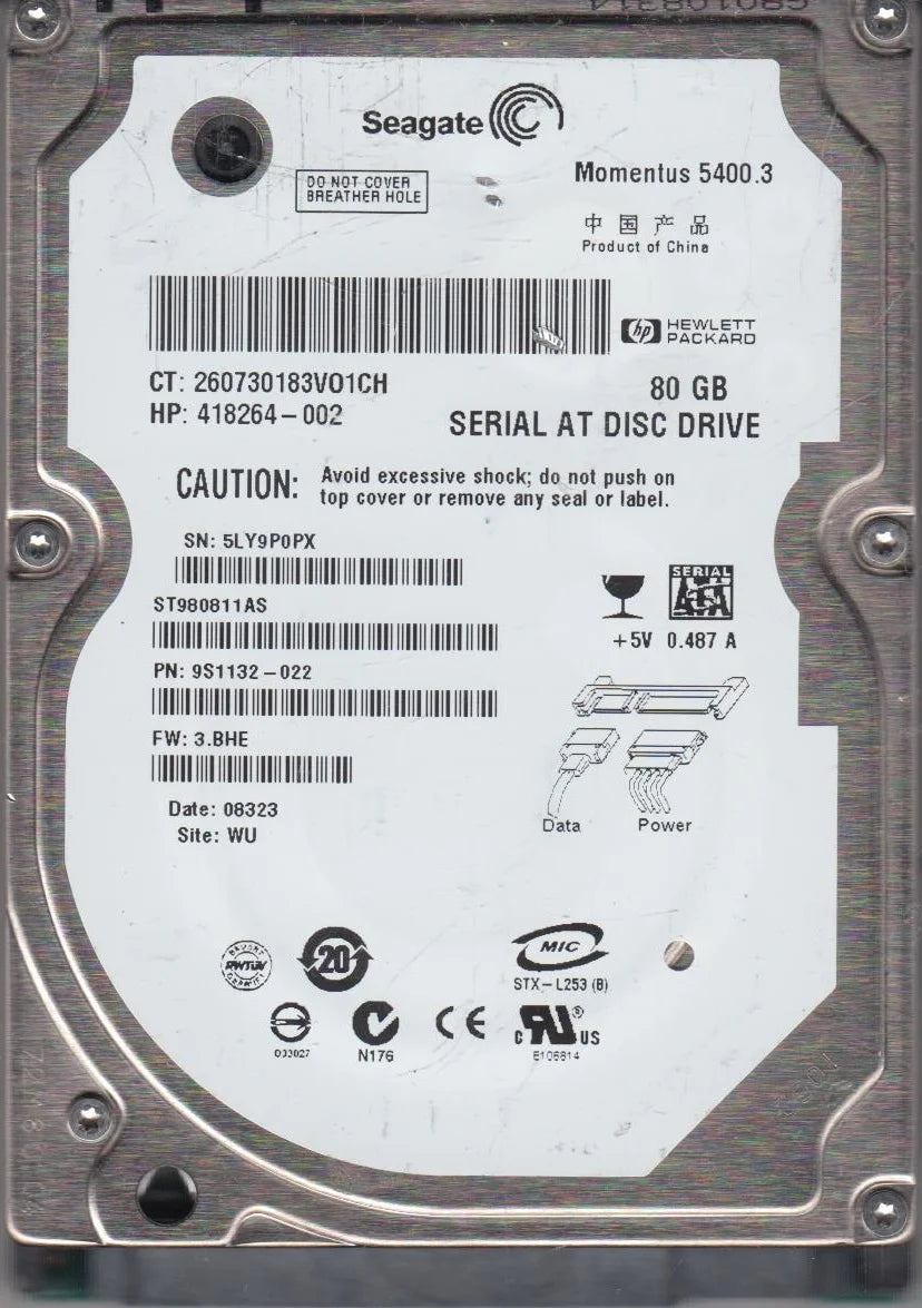 80GB SATA 2.5 Hard Drive U89444