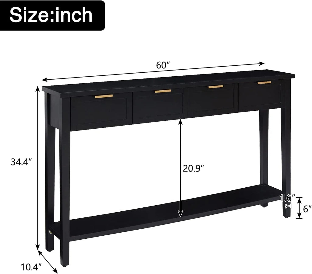 Modern Long Console Table, 2-Tier Sofa Table, Bright Black Finishing V8773