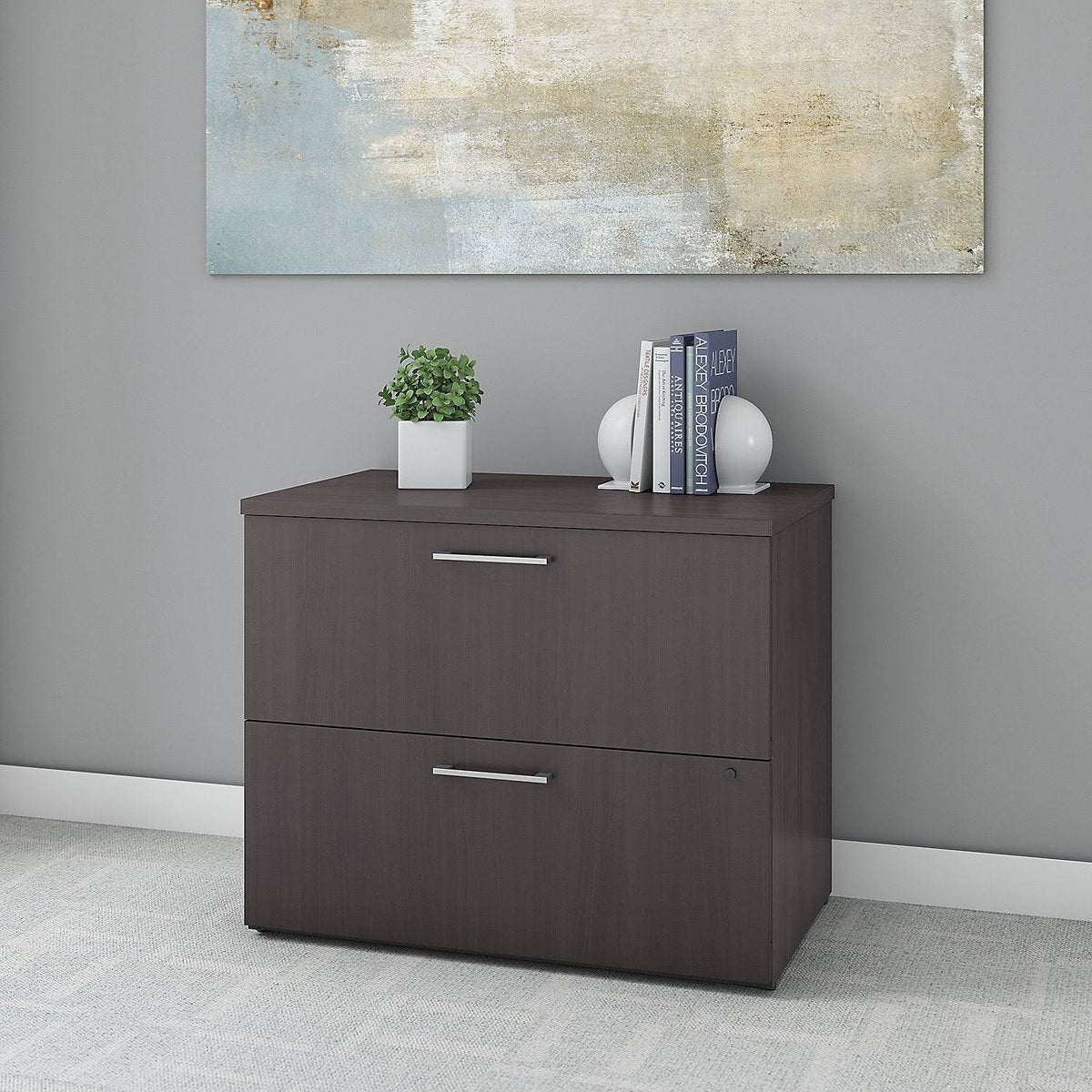 2 Drawer Lateral File Cabinet, 36W, Platinum Gray V42686