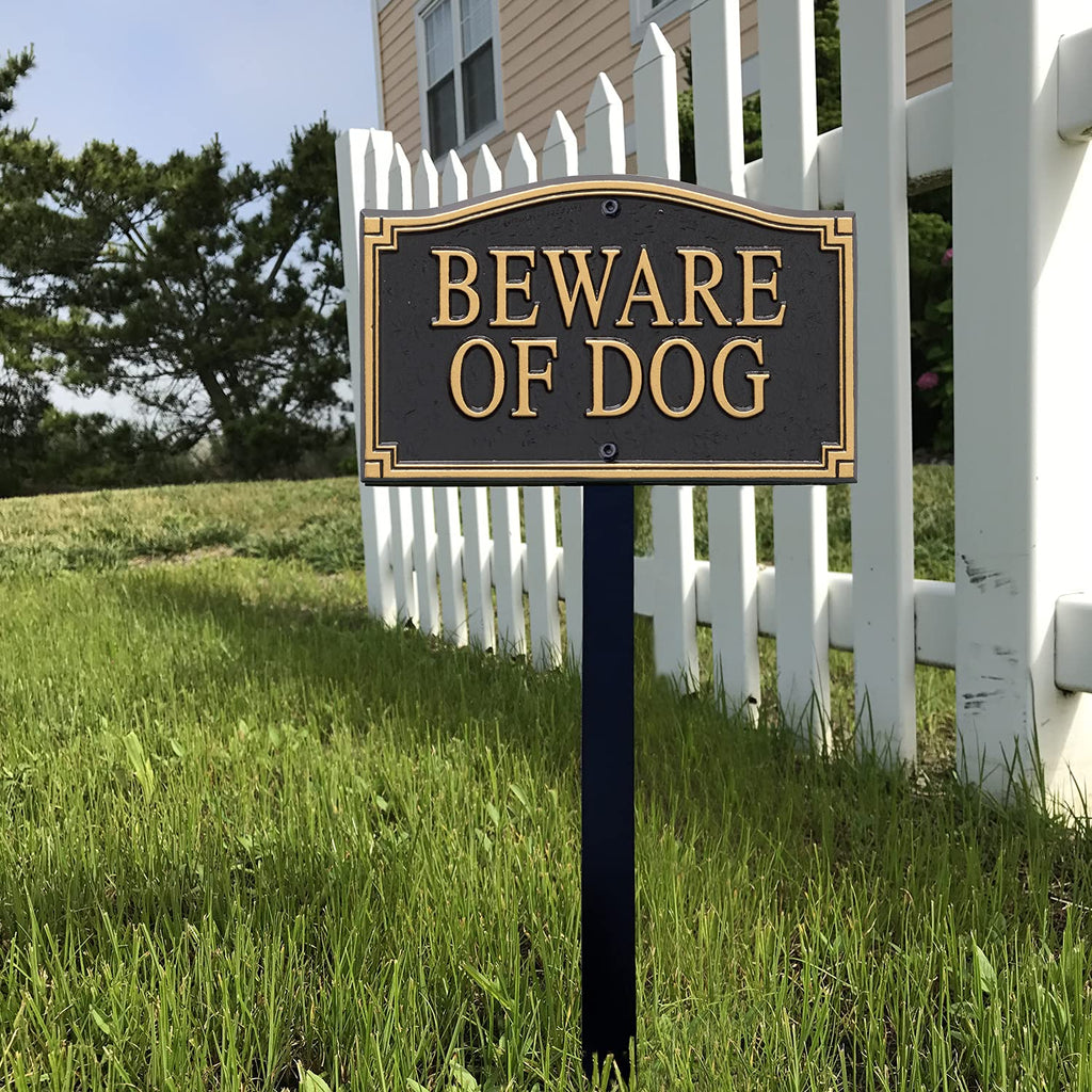 Beware of Dog Aluminum Metal Sign with Stake, Gold & Black, Pack of 2 N83735