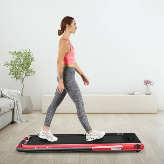 2-in-1 Folding Treadmill with Bluetooth Speaker LED Display Red E68721