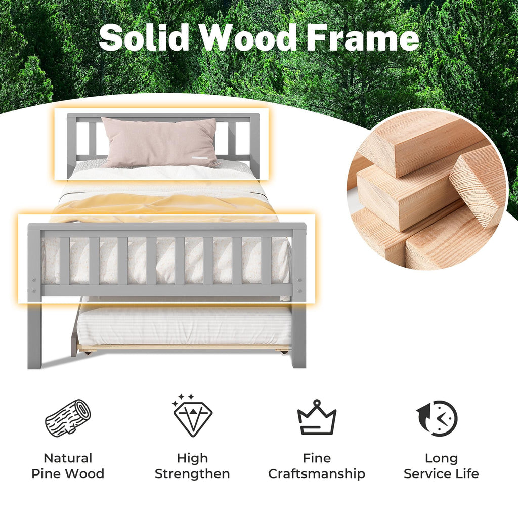 Gray Twin Size Wood Platform Bed with Trundle N3634