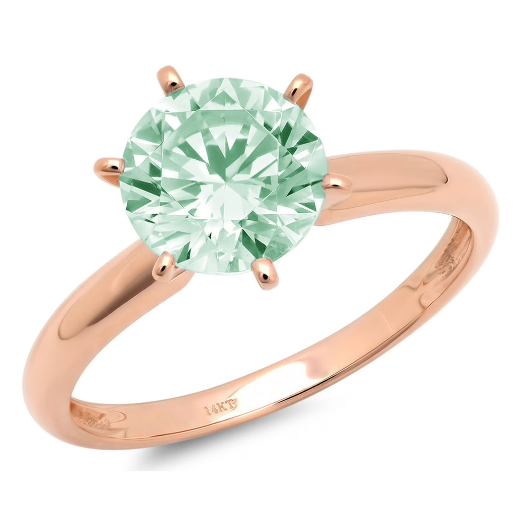 2.5ct Round Cut Green Simulated Diamond 18k Pink Rose Gold Solitaire Ring J417