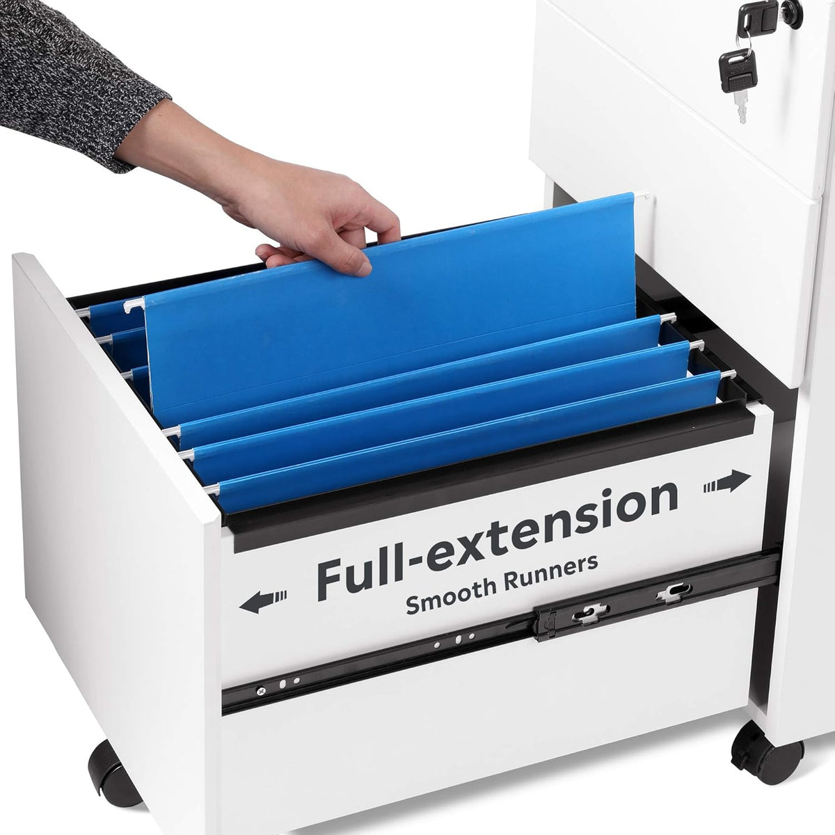 White 3 Drawer Rolling File Cabinet with Lock A38319