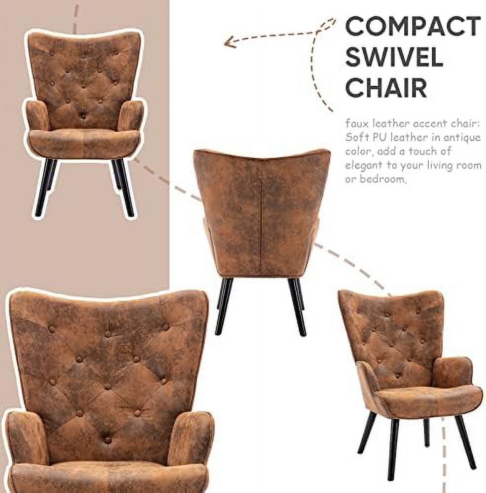Microfiber Cushioned Wingback Armchairs Set I842
