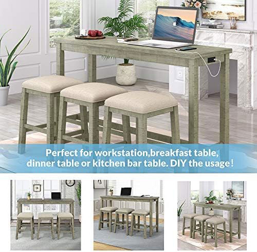 4-Piece Counter Height Dining Table Set with 3 Leather Padded Stools G67643