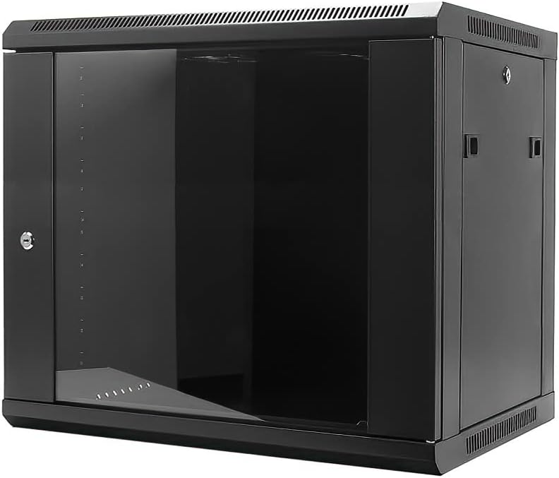 6U Wall Mount Cabinet with Glass Door, Steel, Black E37558