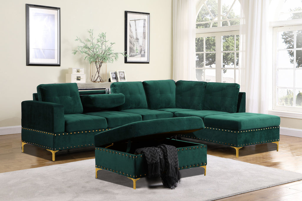 Velvet Reversible Sectional with Storage Ottoman D730648