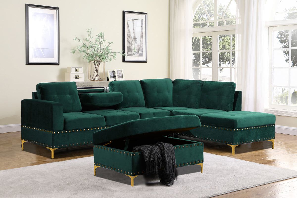 Velvet Reversible Sectional with Storage Ottoman D730648