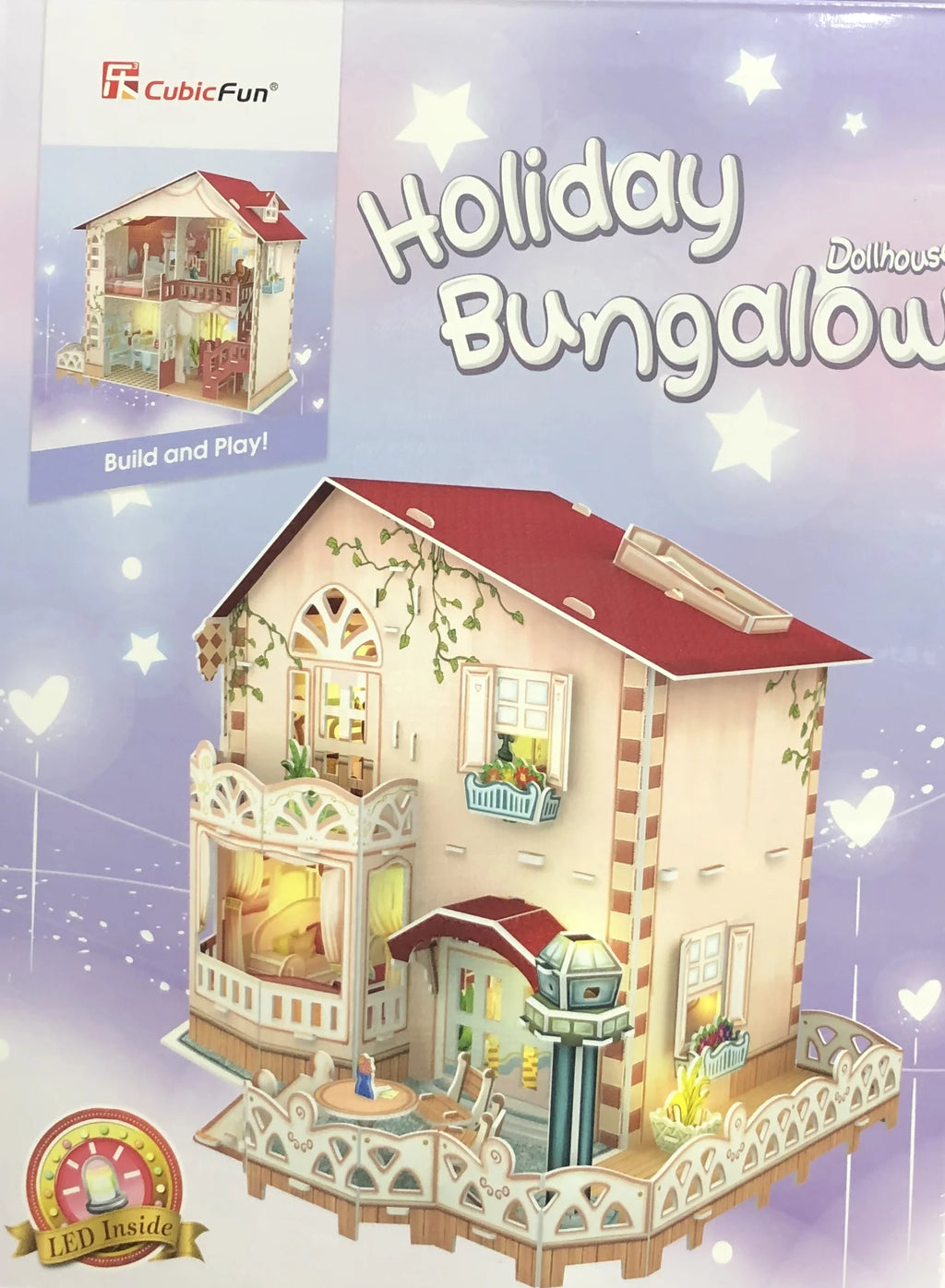 Dollhouse Bungalow with LED Light 11.4"x10"x10" L4127