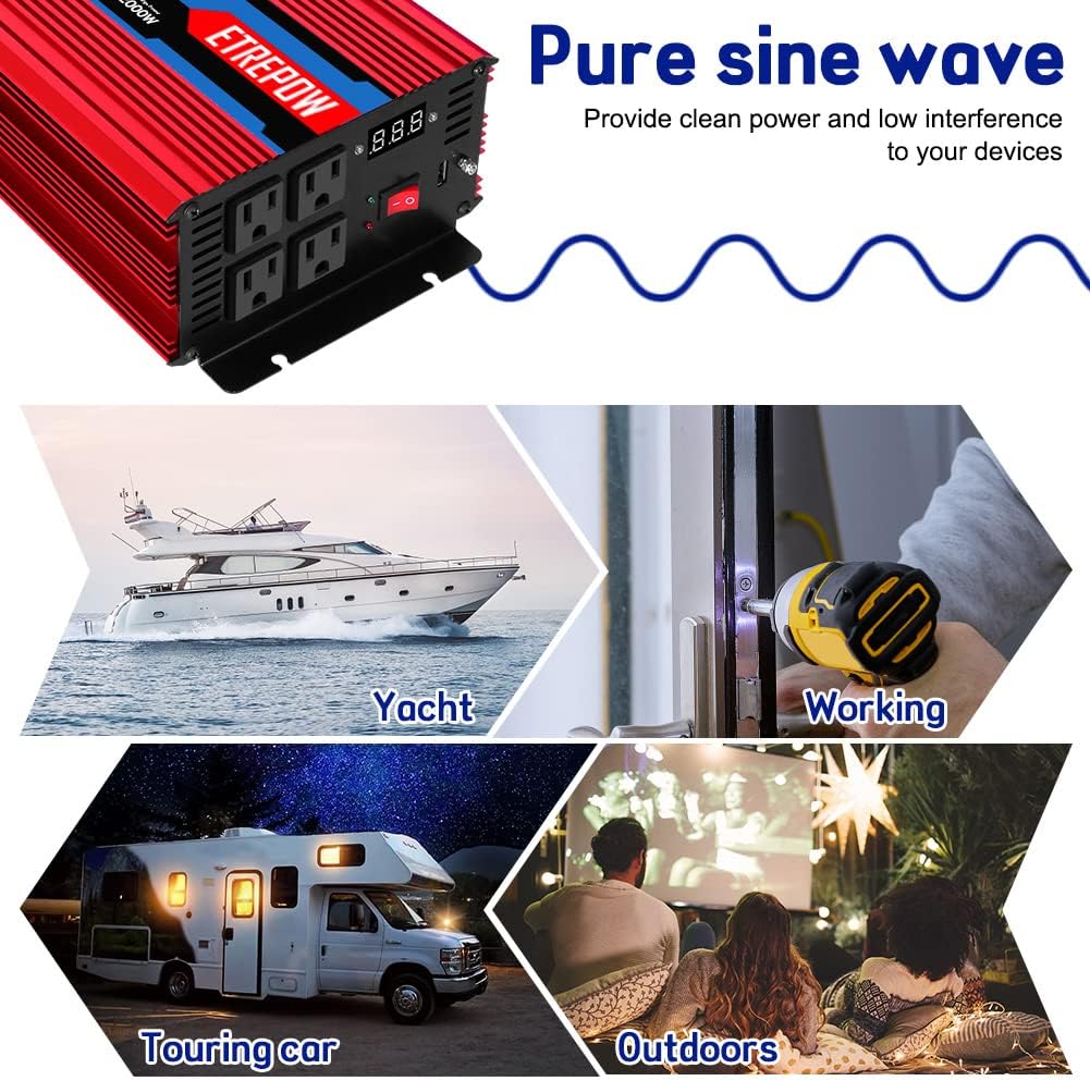 3000 Watt Pure Sine Wave Power Inverter 12V DC to 110V AC L7902