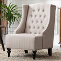 Beige Tufted Polyester Wingback Chair V11713