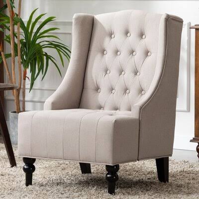 Beige Tufted Polyester Wingback Chair V11713