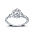 Emerald Shape Solitaire Halo Engagement Ring in Sterling Silver W316