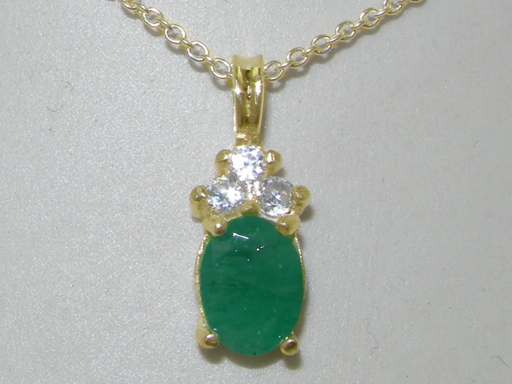 10K Yellow Gold Emerald & Diamond Pendant Necklace T720