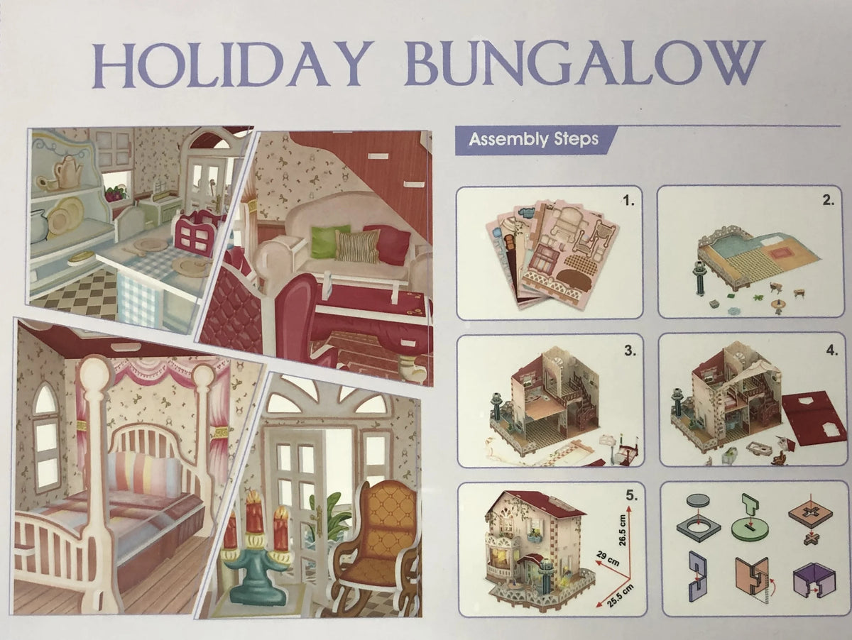 Dollhouse Bungalow with LED Light 11.4"x10"x10" L4127