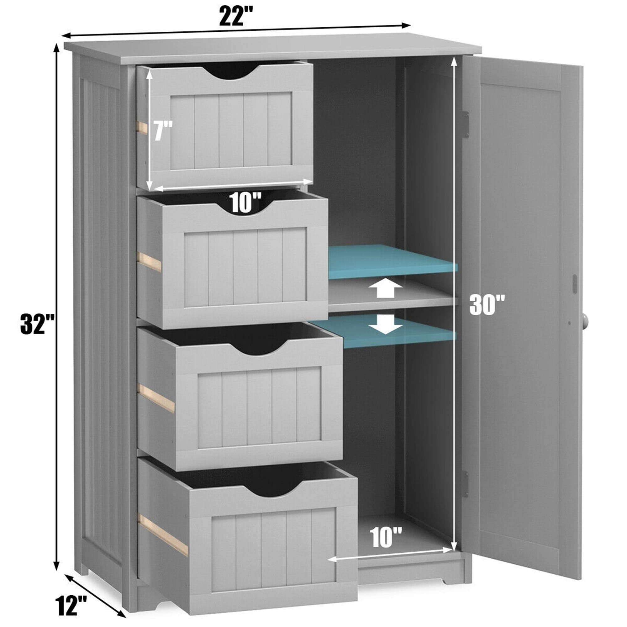 Grey Wooden 4 Drawer Bathroom Floor Cabinet E557