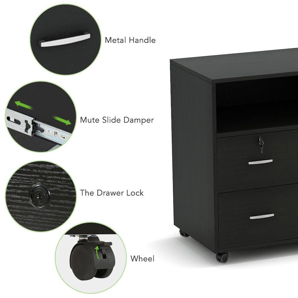 Black & White 2 Drawer Mobile File Lateral Cabinet N4512