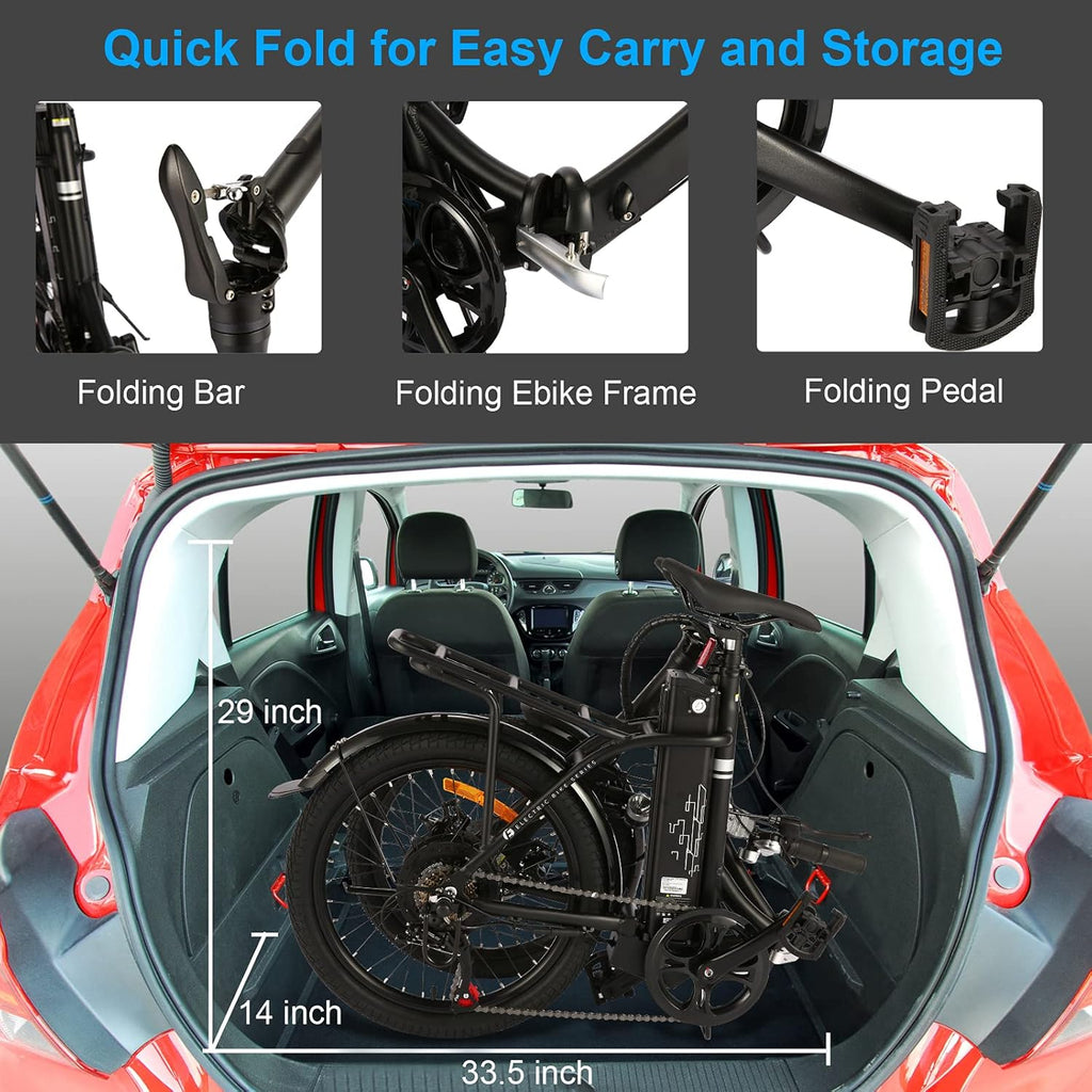 20'' Folding Electric Bike 350W Step Through Commuter Bicycle with 36V 10.4Ah Removable Battery A669
