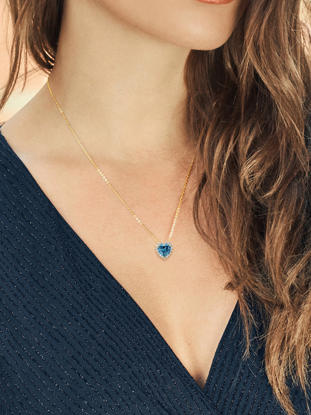18K Yellow Gold Plated Silver Pendant with Chain Persian Blue and White Moissanite W150