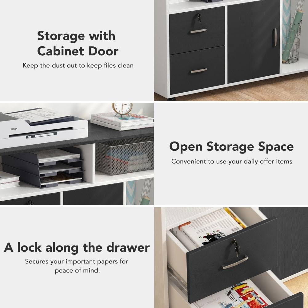 Black & White 2 Drawer Mobile File Lateral Cabinet N4512