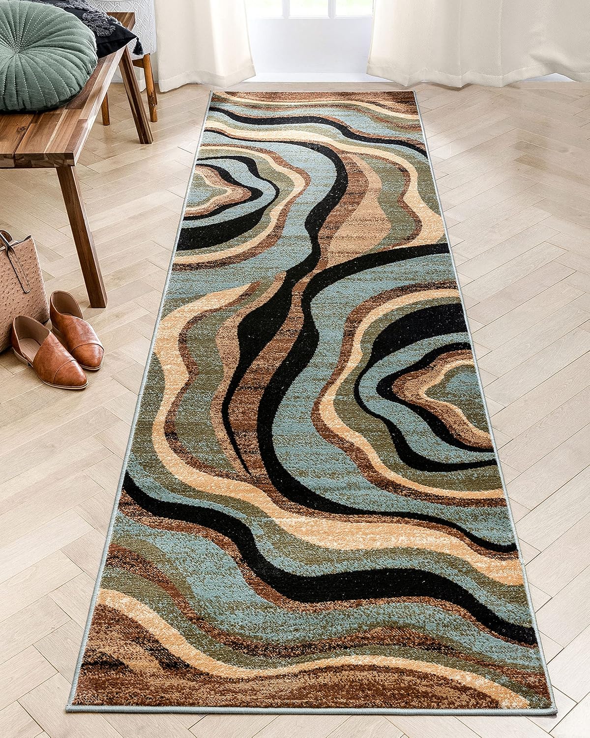 Blue Brown Geometric Area Rug 9x13 M2818