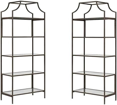 2 Piece 5 Shelf Metal Bookcase Set in Bronze V57993