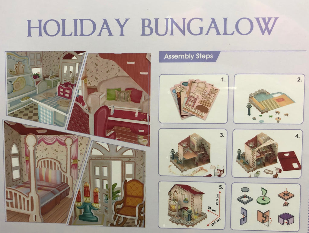 Dollhouse Bungalow with LED Light 11.4"x10"x10" L4127