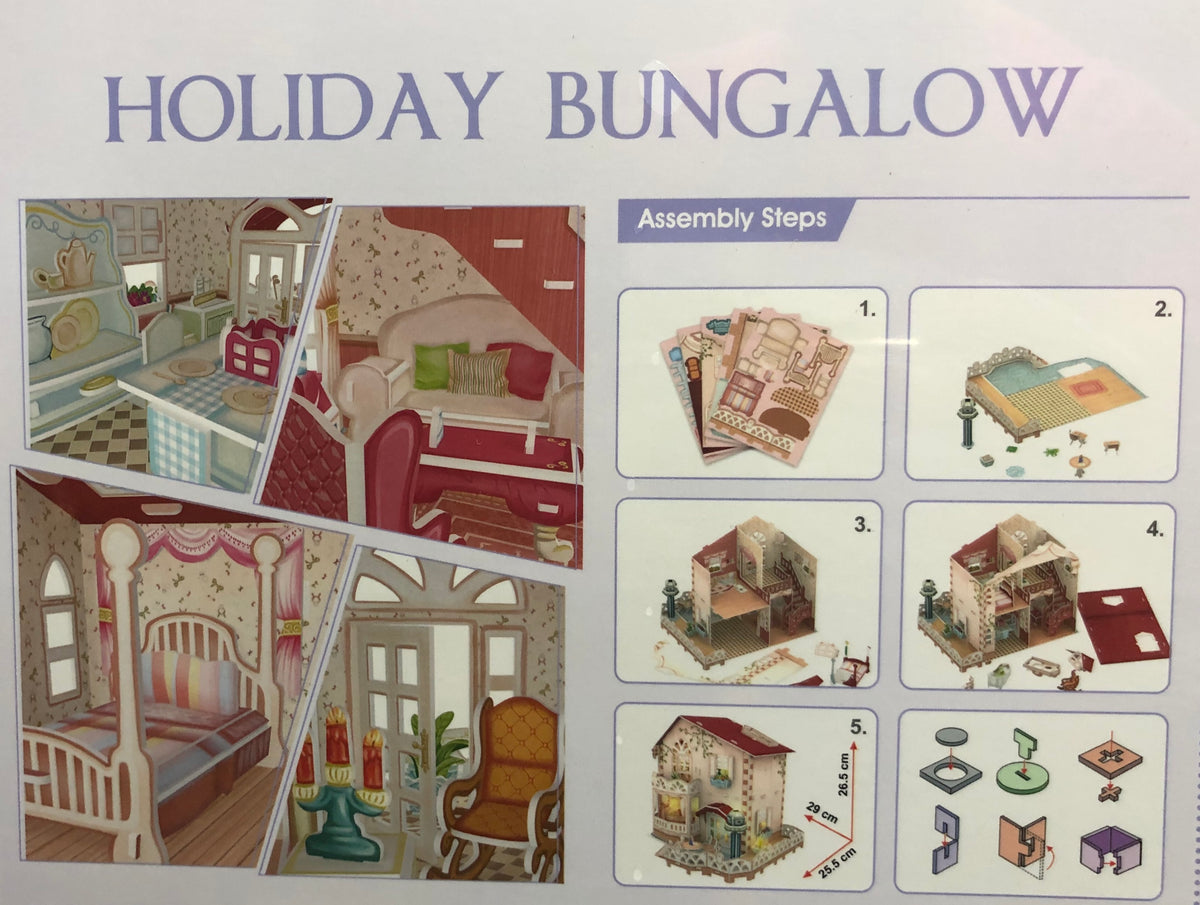 Dollhouse Bungalow with LED Light 11.4"x10"x10" L4127