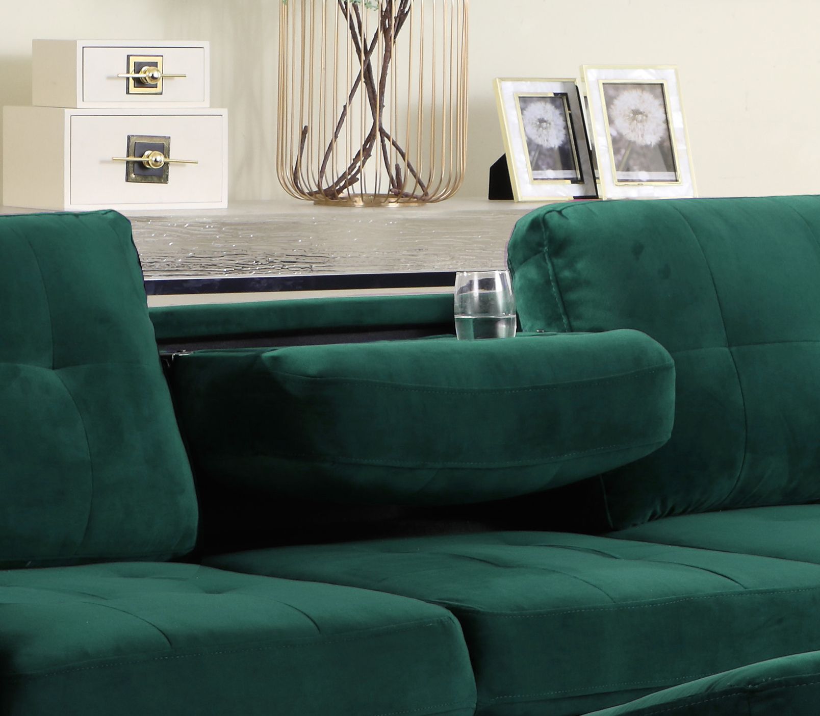 Velvet Reversible Sectional with Storage Ottoman D730648