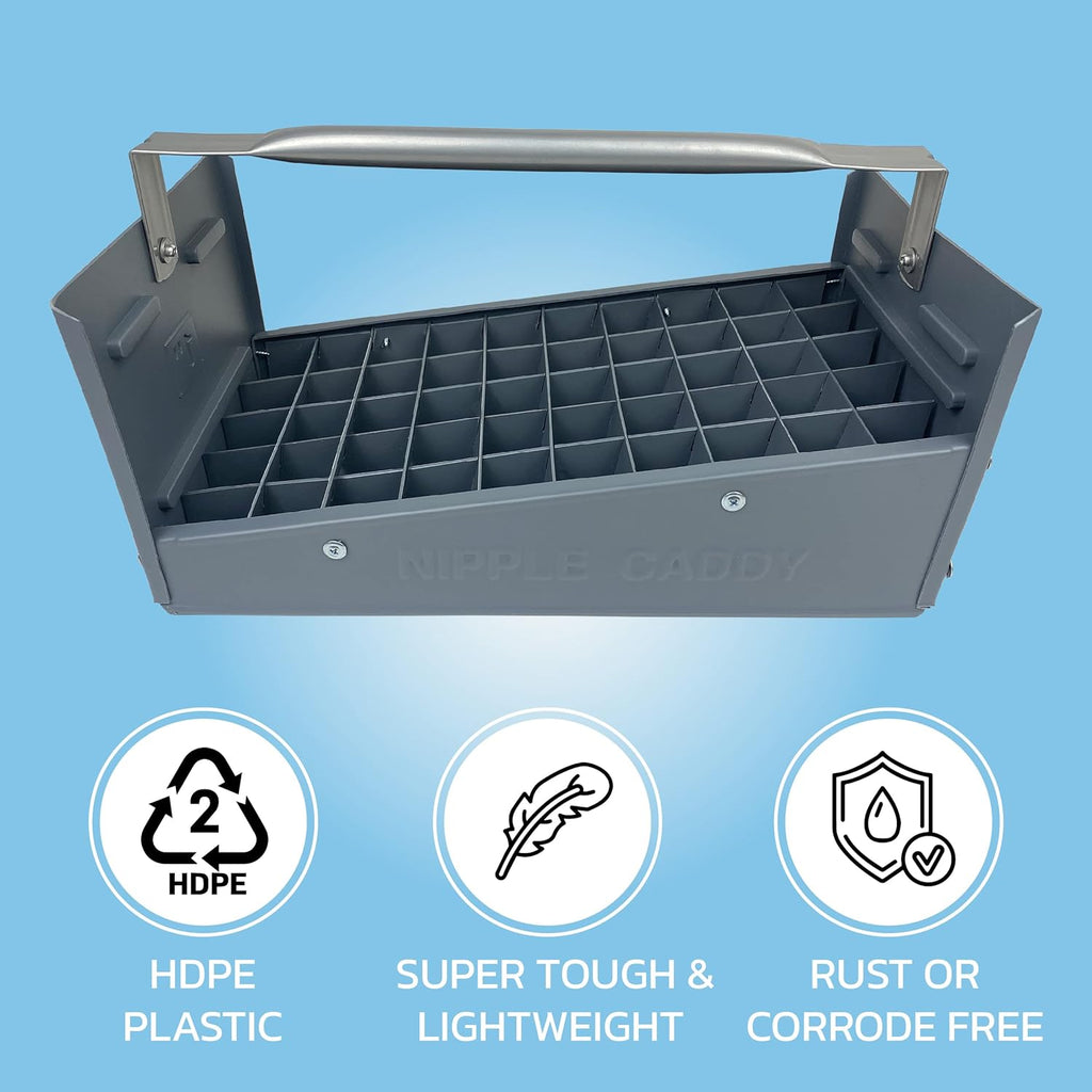 Plastic Nipple Caddy Holds 50 Pcs HDPE Plastic Grey Pipe Nipple Tray Pack of 2 Z19383