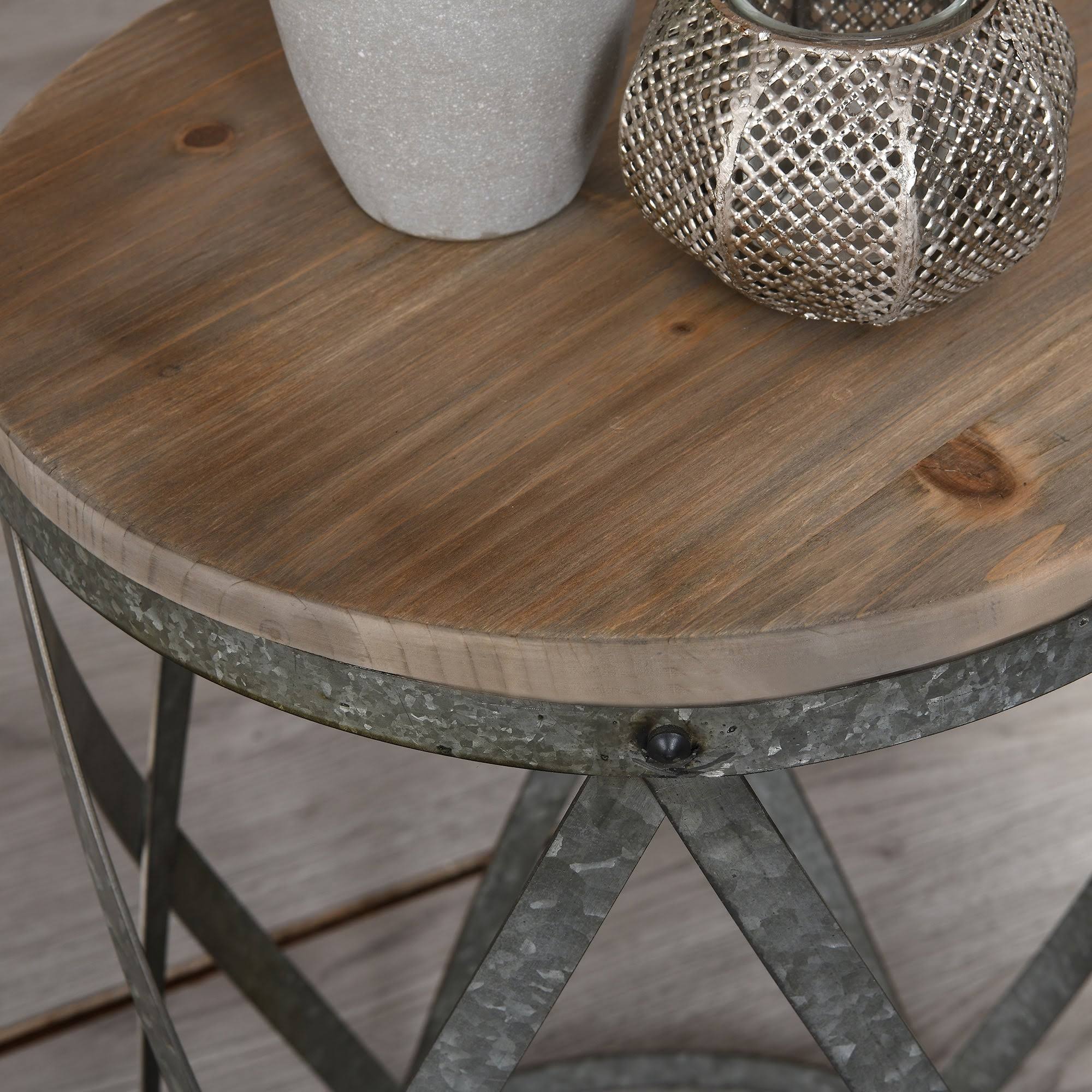 Galvanized Table, Weathered Brown, Wood, 13.5 x 13.5 x 20 in C395