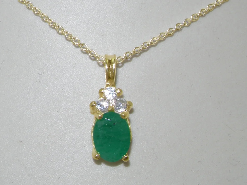 10K Yellow Gold Emerald & Diamond Pendant Necklace T720