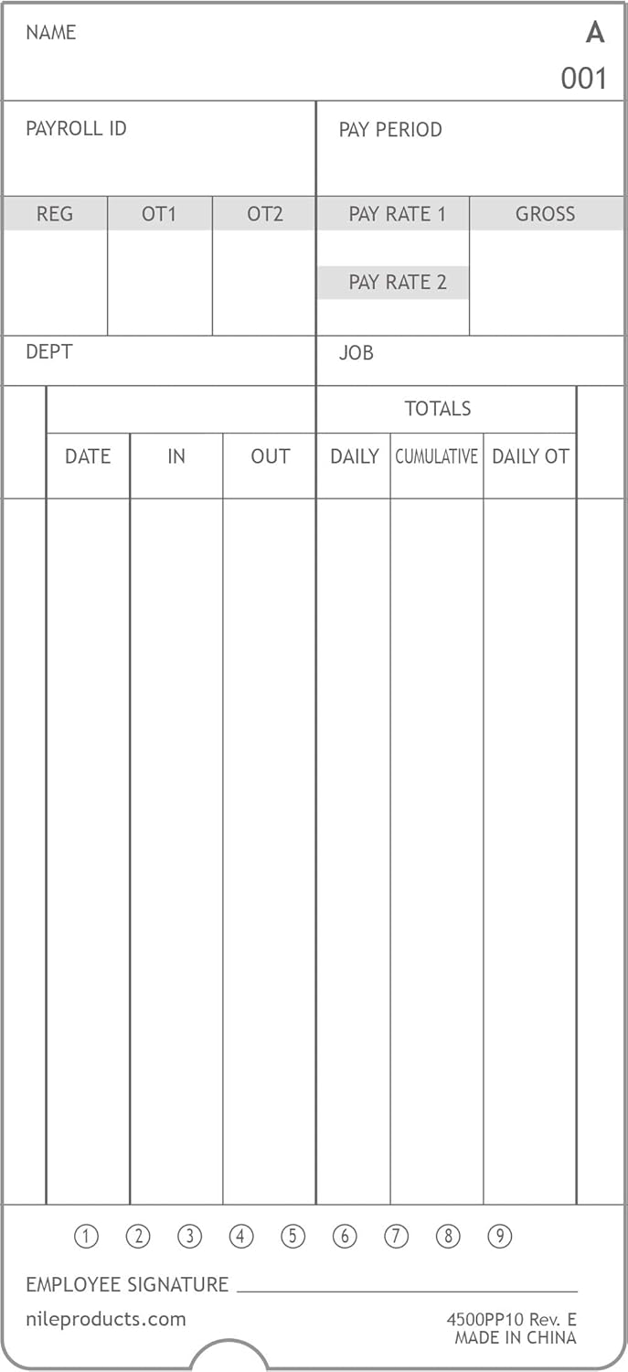 100 Pack Time Cards for Calculating Time Clock V866