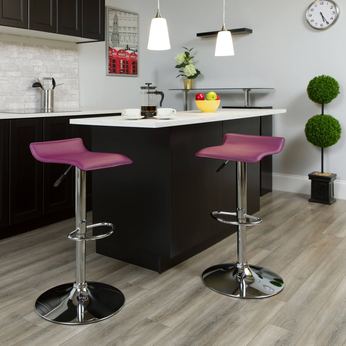 2 Pk. Vinyl Adjustable Height Barstool with Chrome Base, Purple P5216