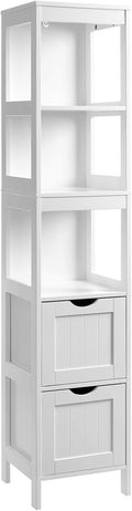 White Tall Cabinet with 2 Drawers and 3 Open Shelves A145