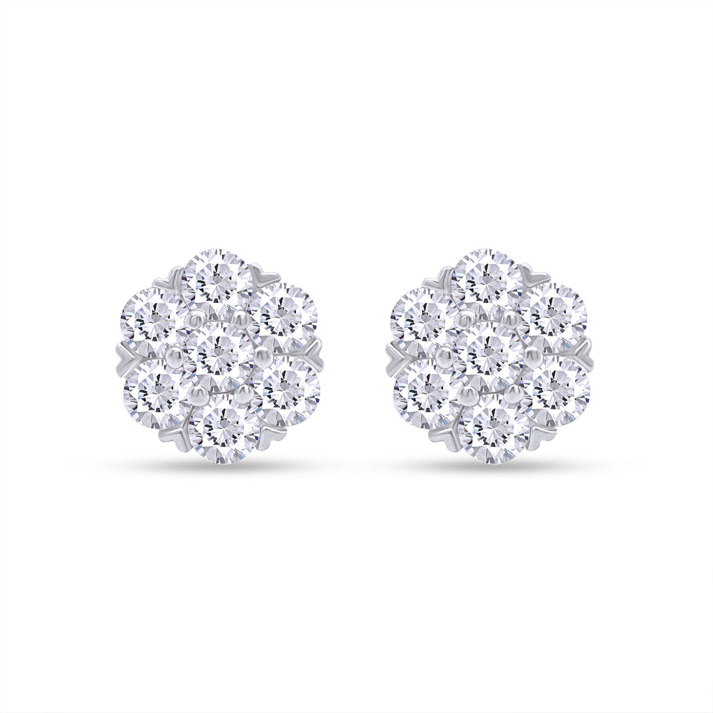 1 Carat Round Cut Lab Created Moissanite Flower Cluster Stud Earrings In 14K White Gold Over Sterling Silver With Screw Back K437665