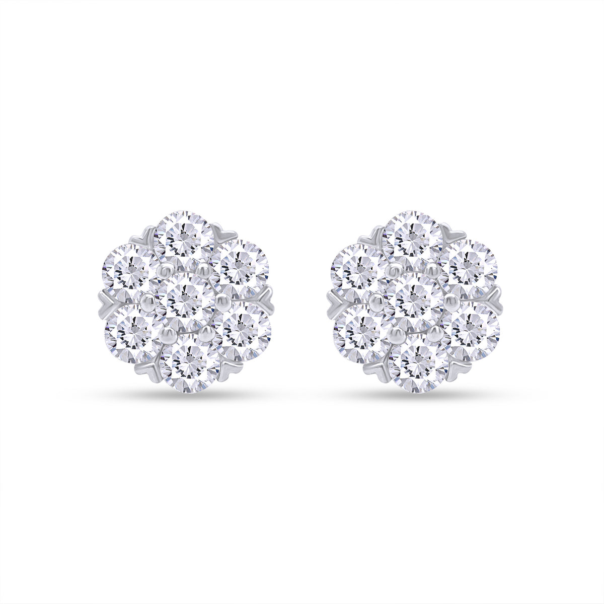 1 Carat Round Cut Lab Created Moissanite Flower Cluster Stud Earrings In 14K White Gold Over Sterling Silver With Screw Back K437665