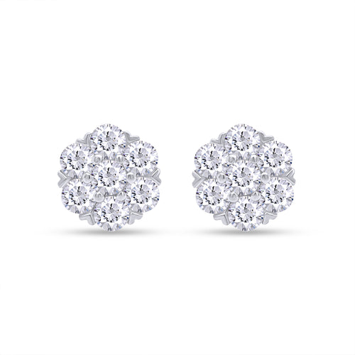 1 Carat Round Cut Lab Created Moissanite Flower Cluster Stud Earrings In 14K White Gold Over Sterling Silver With Screw Back K437665