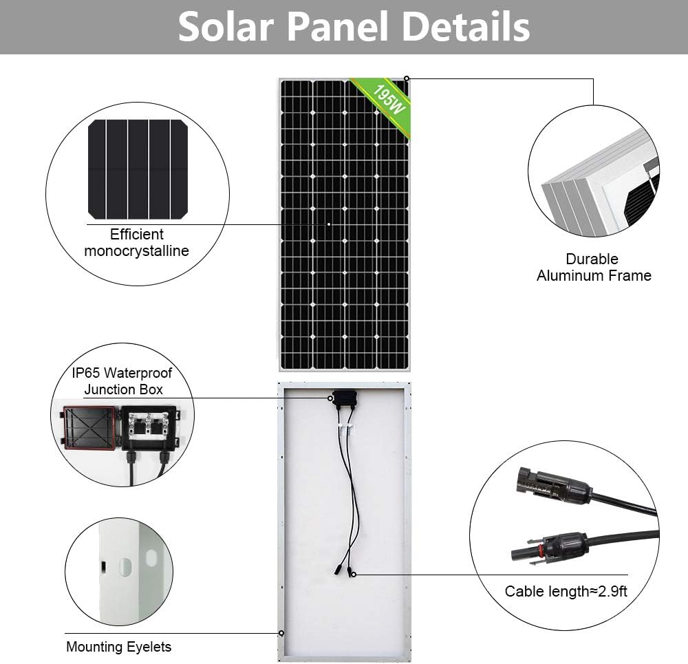 800W Solar Wind Power Kit with Hybrid Controller, 2x 195W Mono Solar Panel B76443
