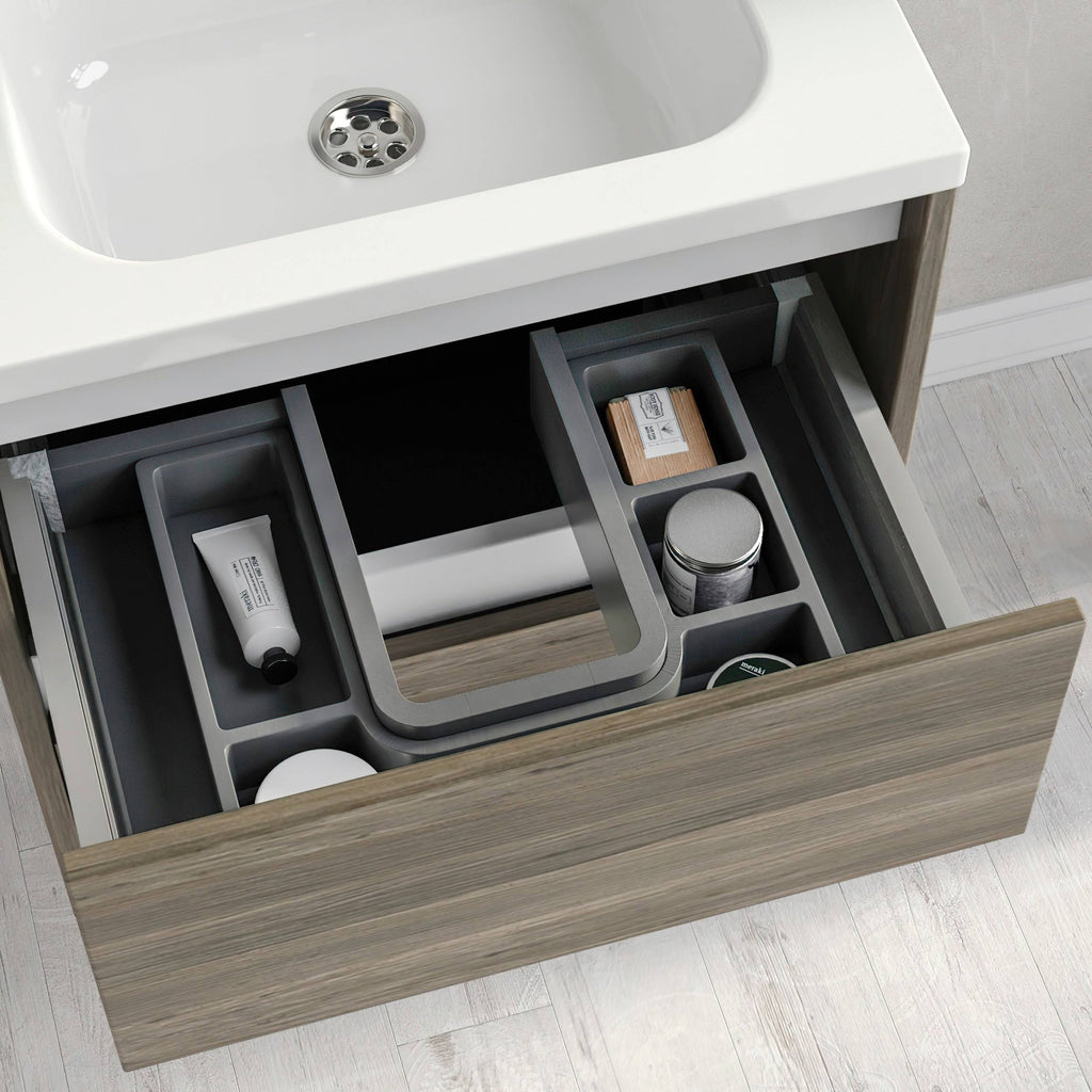24 x 24 x 18 inch Oak Wood Bathroom Vanity Cabinet with Ceramic Top Sink I56128