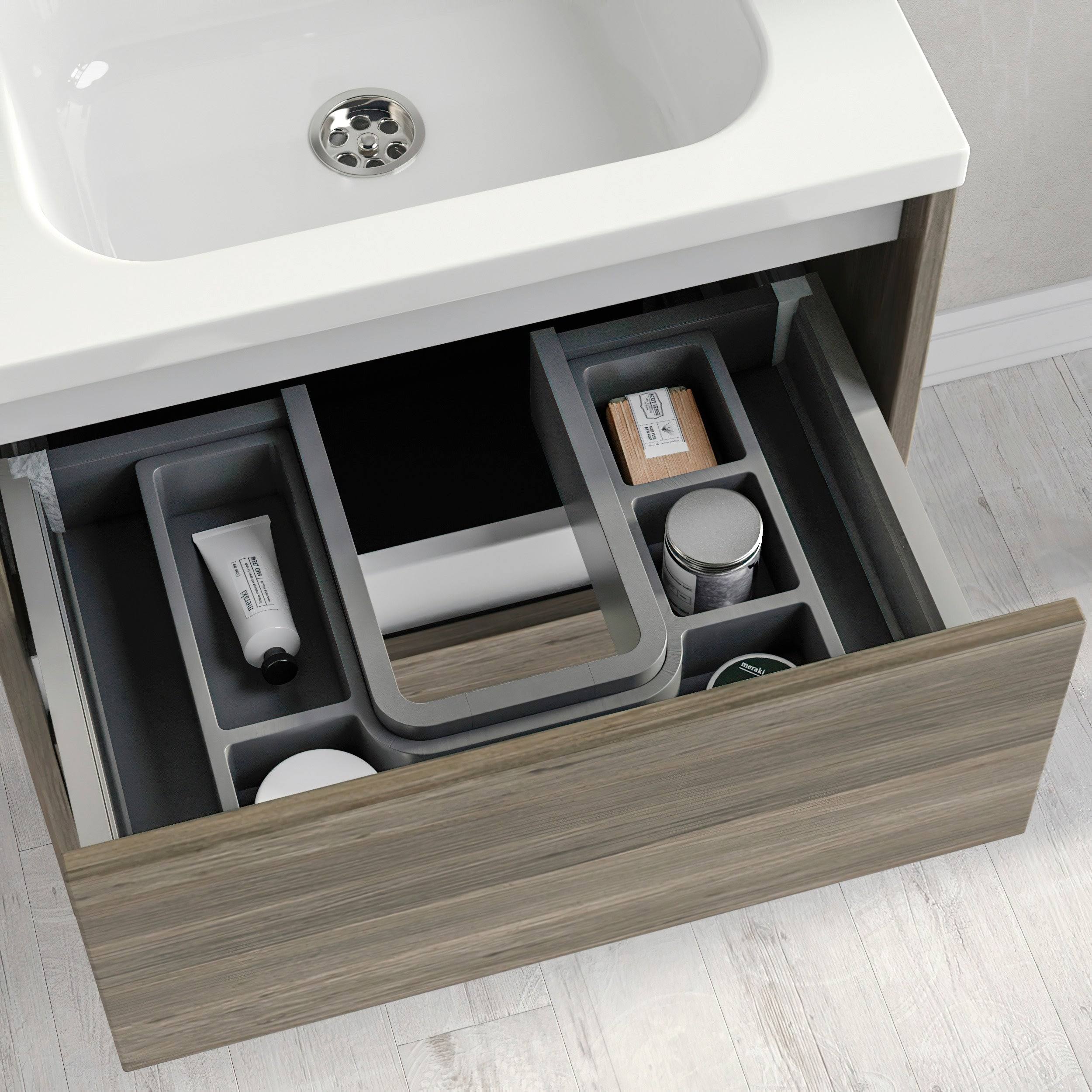 24 x 24 x 18 inch Oak Wood Bathroom Vanity Cabinet with Ceramic Top Sink I56128